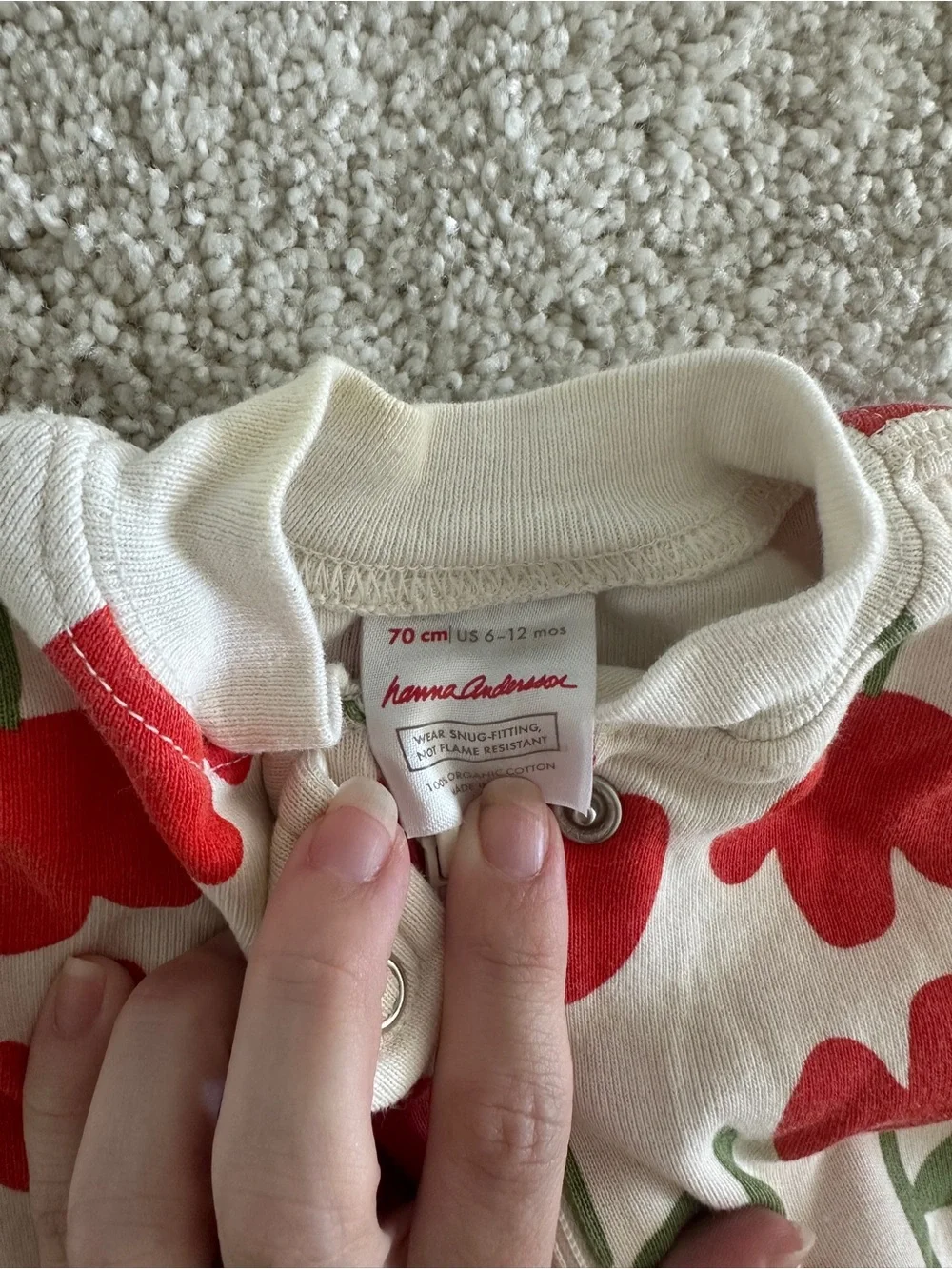 Hanna Andersson 6-12 Month Red Tulip One-Piece Pajama - 100% Organic Cotton